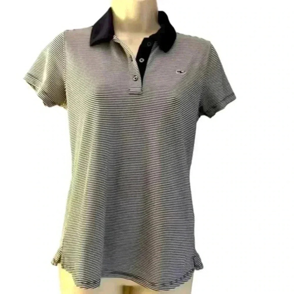 Vineyard Vines Striped Performance Polo Short Sleeved Blue and White Shi… - Picture 1 of 4